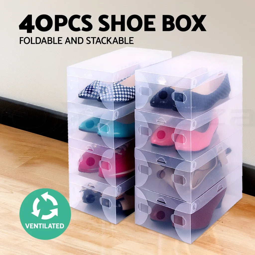 Clear Shoe Storage Box 40pcs Transparent Foldable Stackable