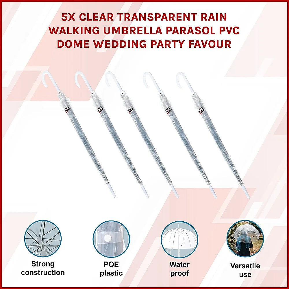 Clear Transparent Rain Walking Umbrella Parasol 5x PVC Dome