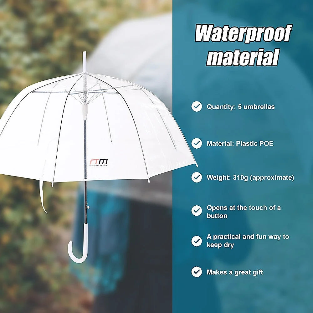 Clear Transparent Rain Walking Umbrella Parasol 5x PVC Dome