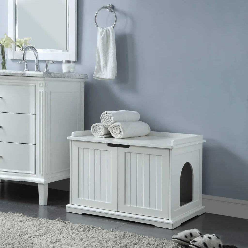 Cleo Cat Litter Cabinet - White - Pet Care