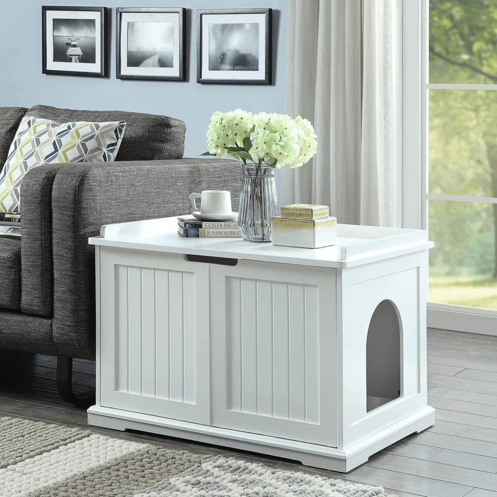 Cleo Cat Litter Cabinet - White - Pet Care