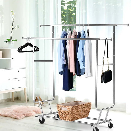 Clothes Rack 6FT Double Rail Coat Stand Adjustable Garment