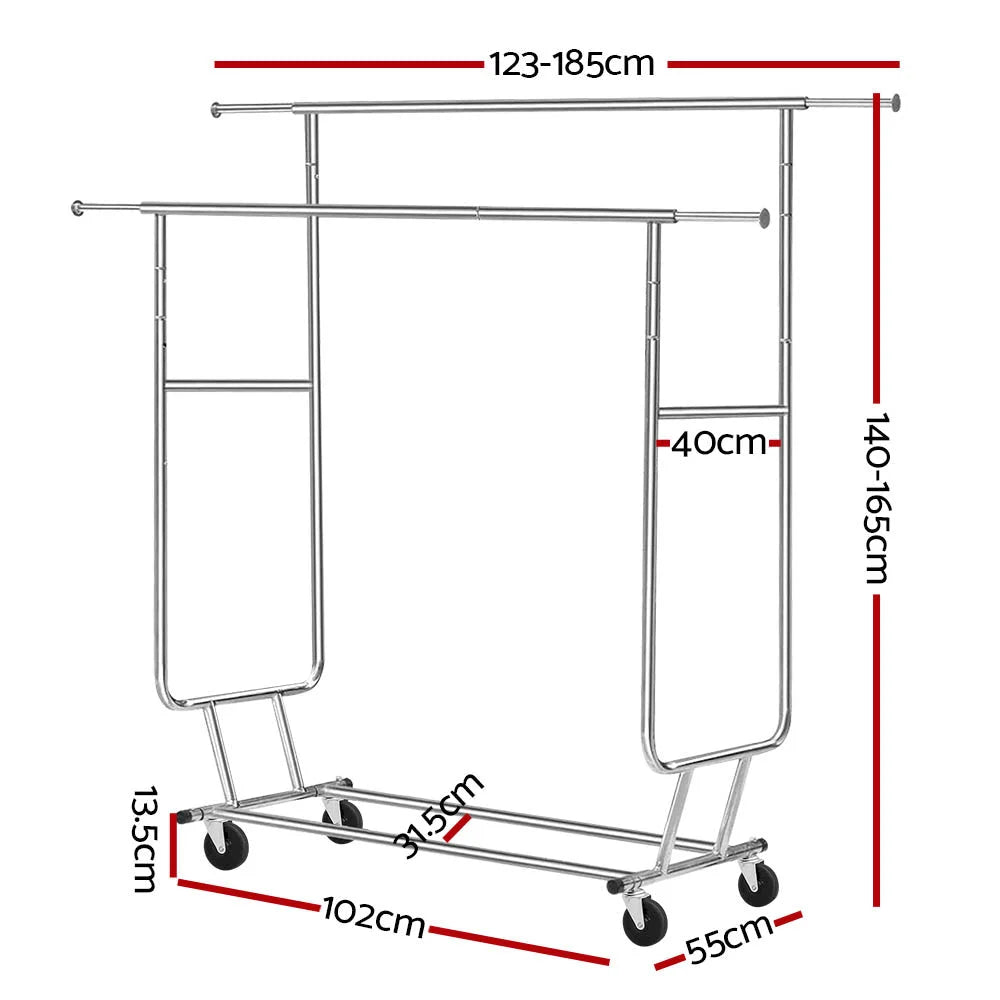 Clothes rack double with upright supports and shelf tiers
