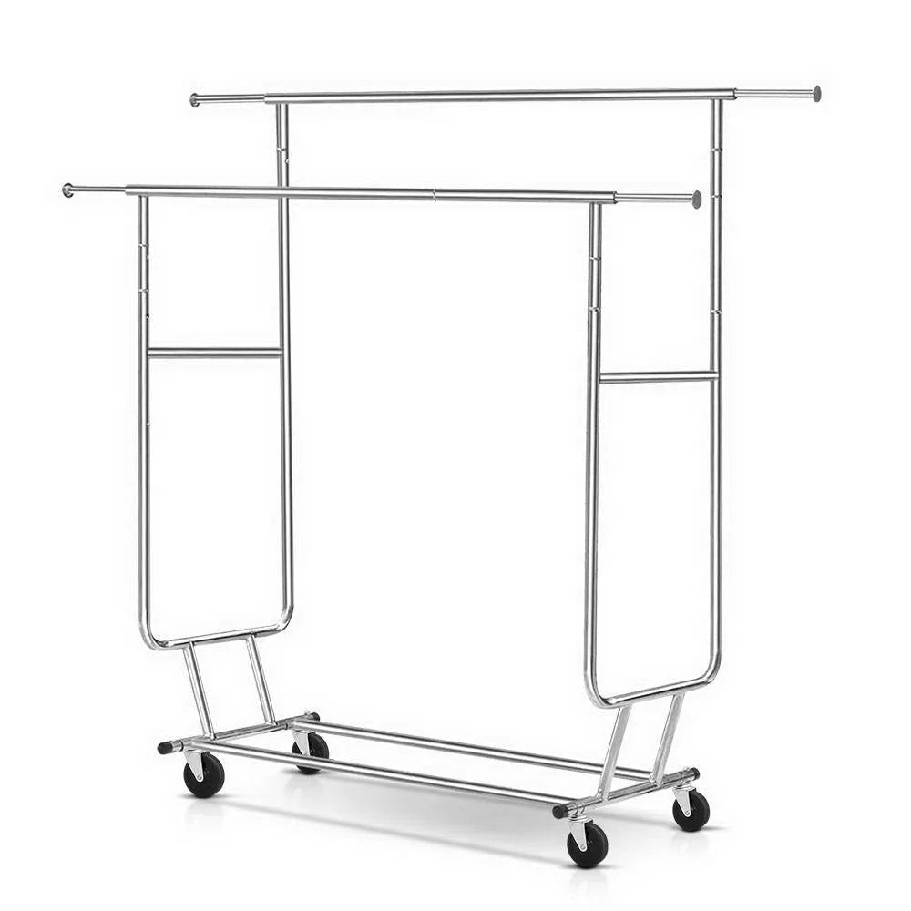 Clothes rack double with open shelves and sturdy supports