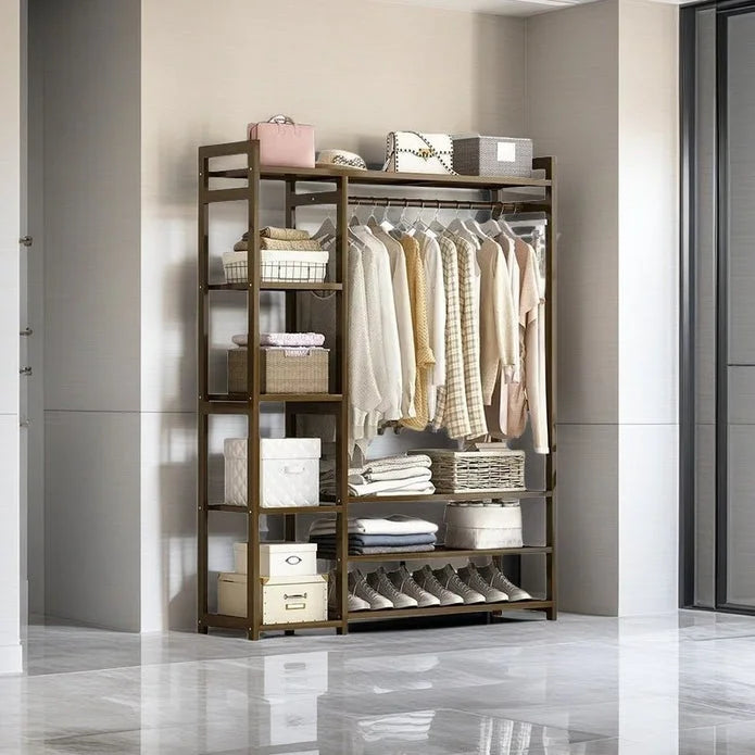 Clothes Rack Bamboo Garment Closet Storage Organizer