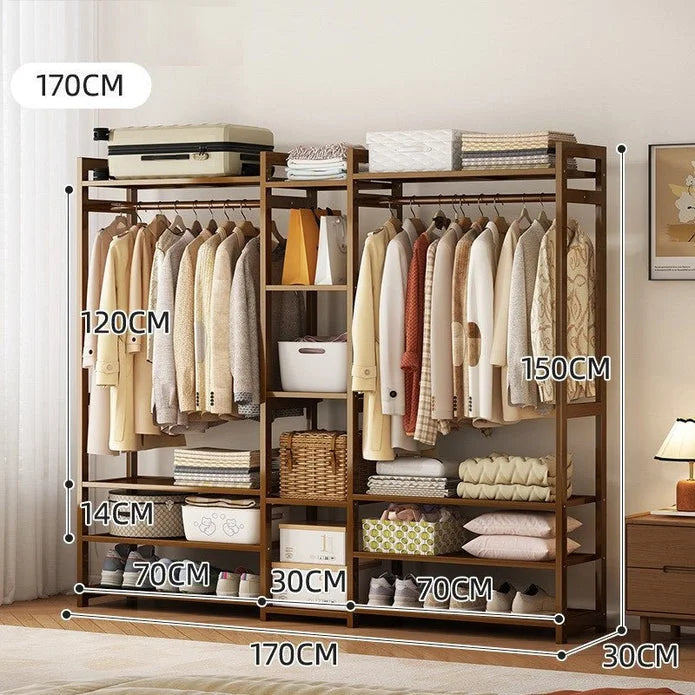 Clothes Rack Bamboo Garment Closet Storage Organizer
