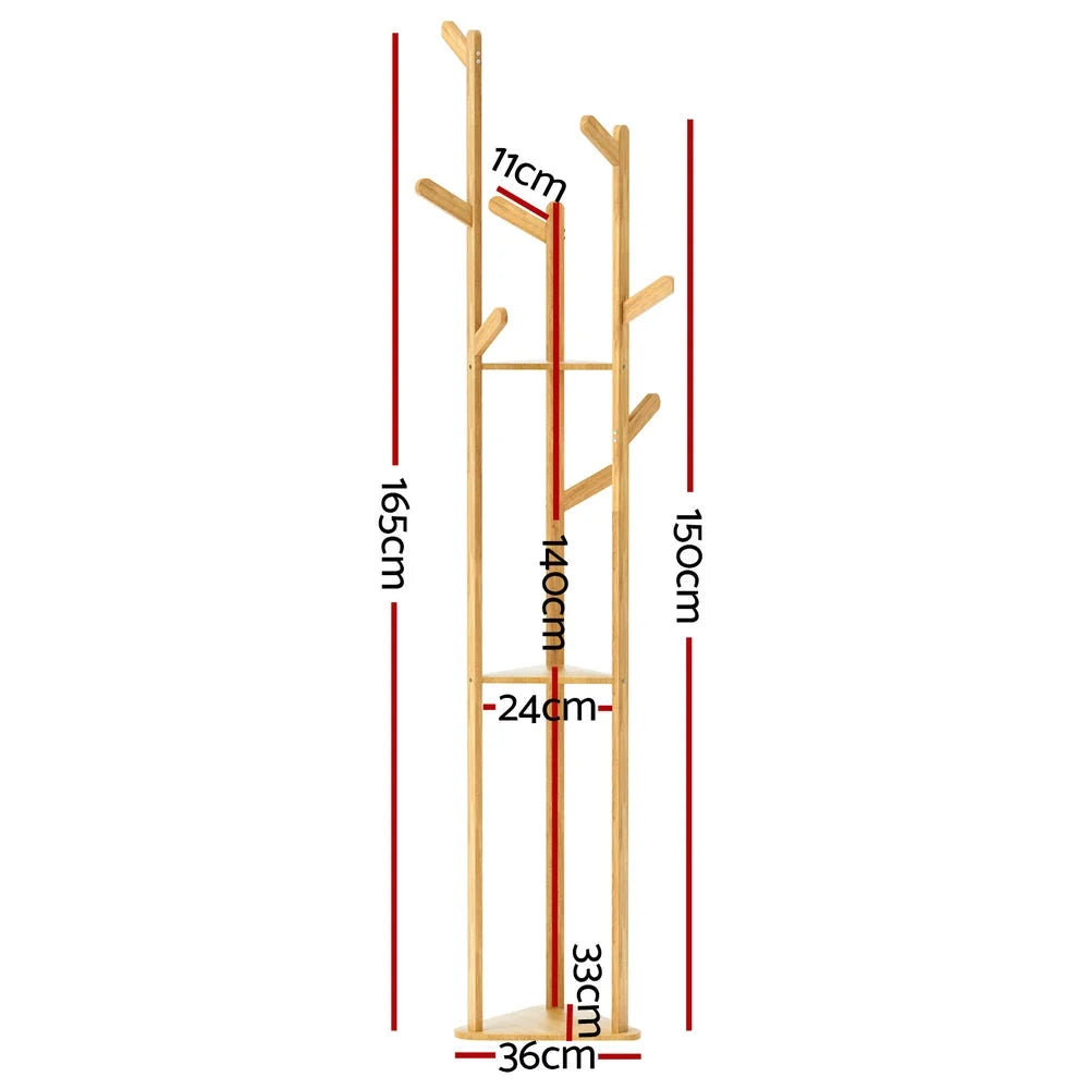 Bamboo 165cm clothes rack coat with adjustable supports and fitted brackets