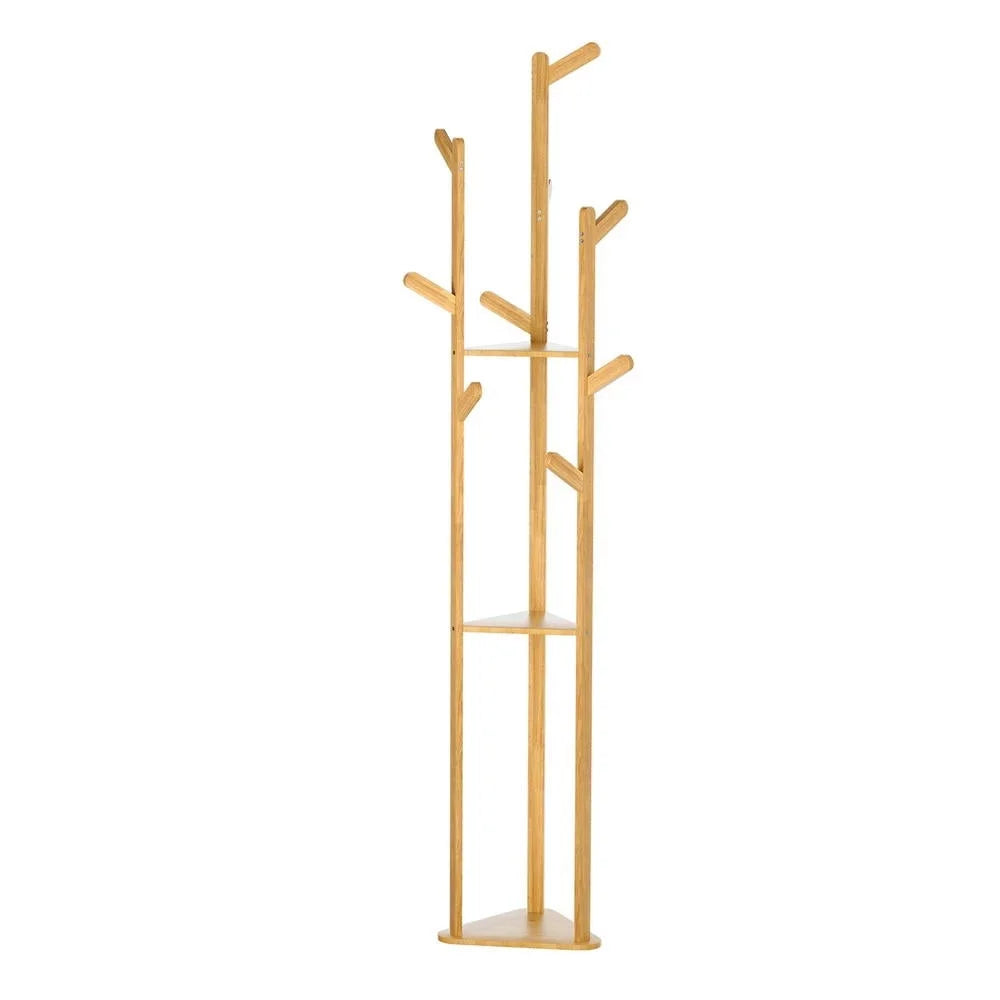 Bamboo 165cm clothes rack coat with upright supports and shelf tiers