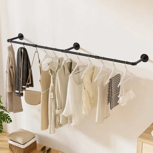 Metal rack with clothes floating