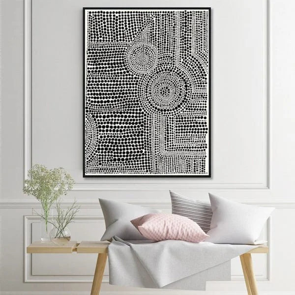 Clustered Dots A Wall Art Canvas 100cmx150cm Black Frame