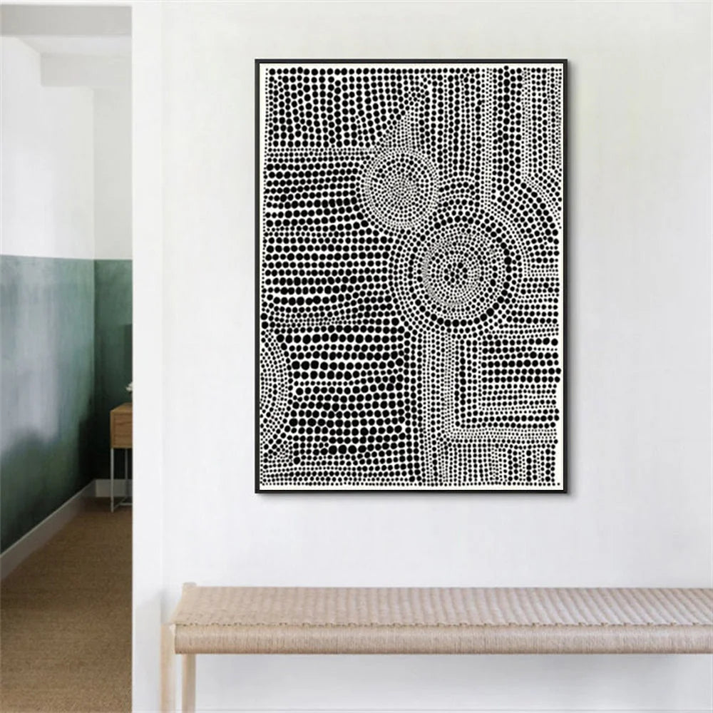Clustered Dots A Wall Art Canvas 100cmx150cm Black Frame