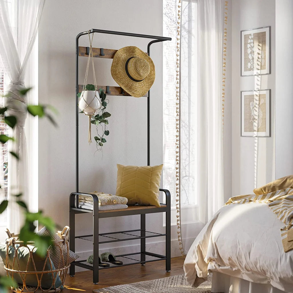 Coat Rack with Shoe Bench Wood Look Accent Furniture &