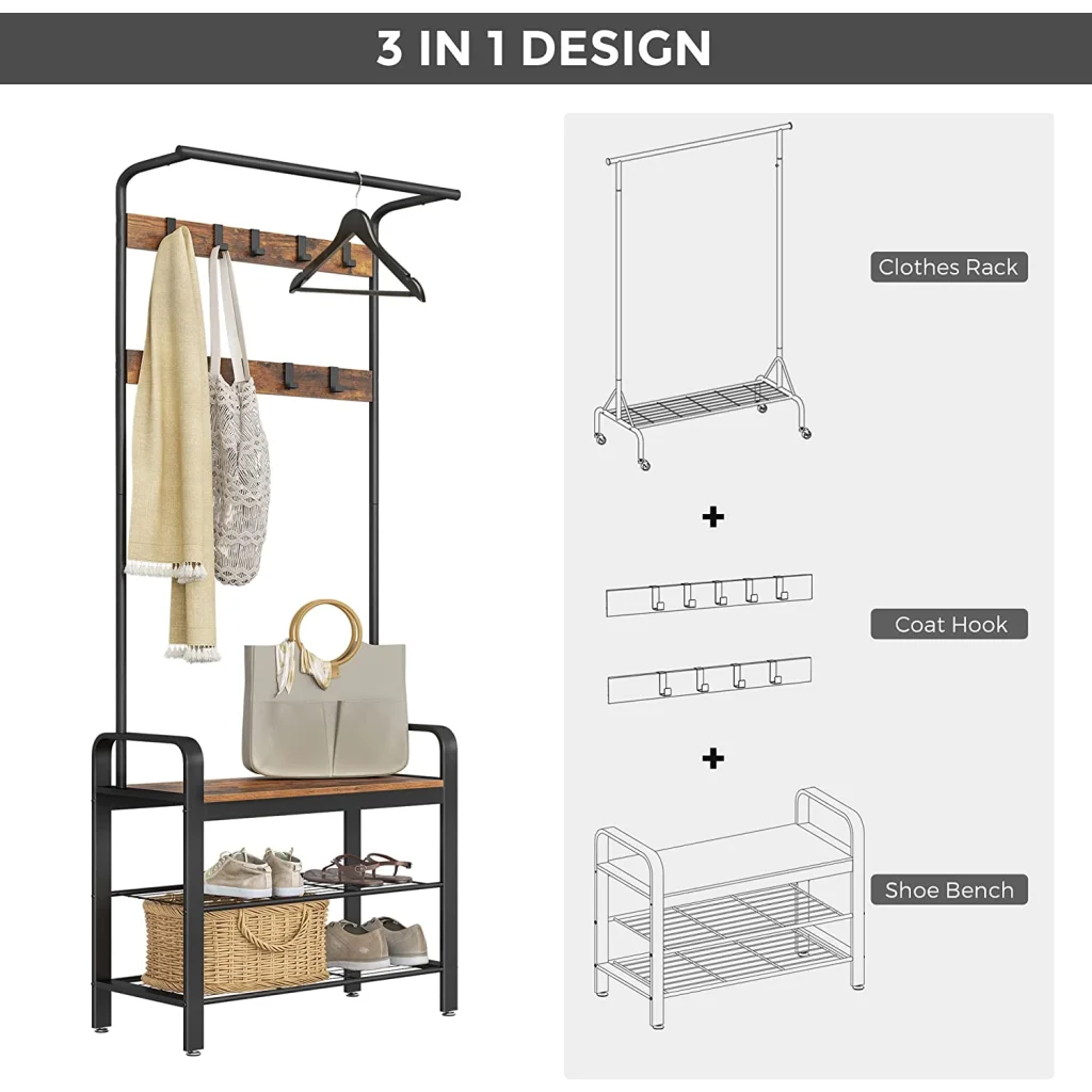 Coat Rack with Shoe Bench Wood Look Accent Furniture &