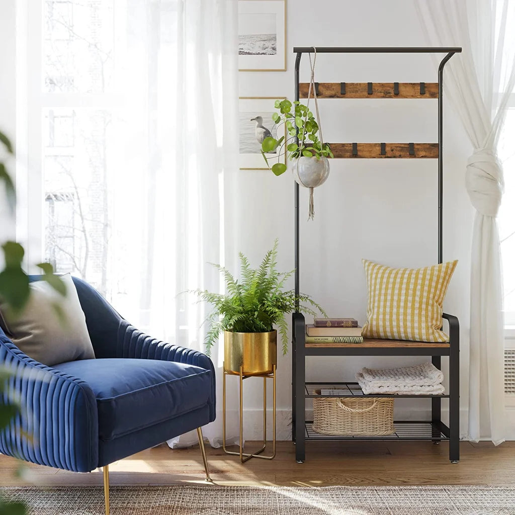 Coat Rack with Shoe Bench Wood Look Accent Furniture &