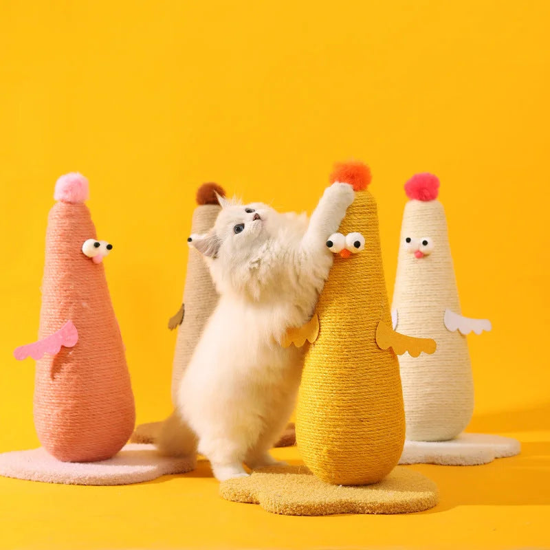 Coffee Adorable Chick Cat Scratching Post - Durable Sisal