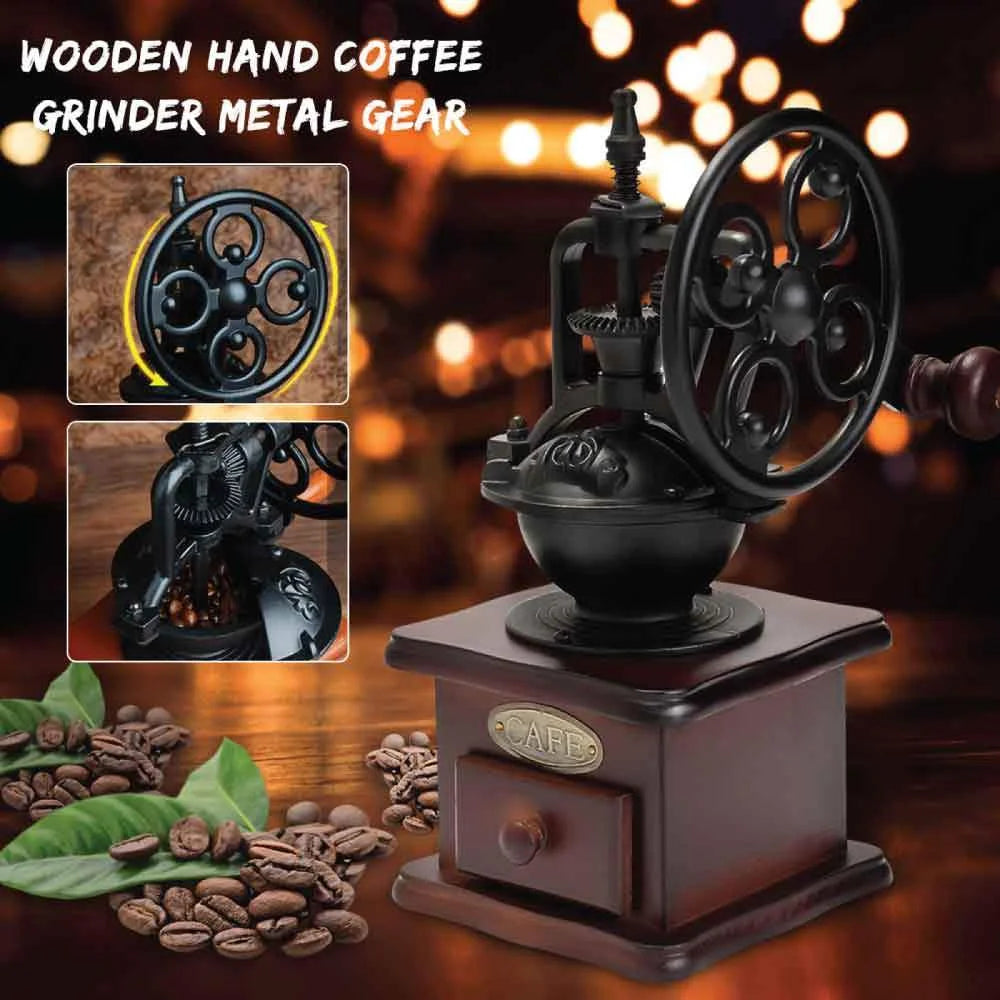 Coffee Bean Grinder Vintage Retro Manual Wood Hand Wheel