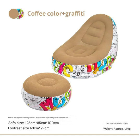Coffee Graffiti Portable Inflatable Sofa Chair with Ottoman