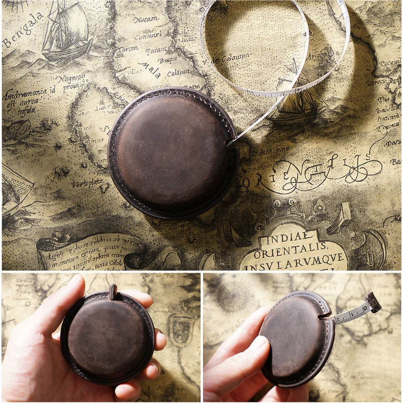 Coffee Mini Leather Tape Measure - 1.5m/60in - Round Plain