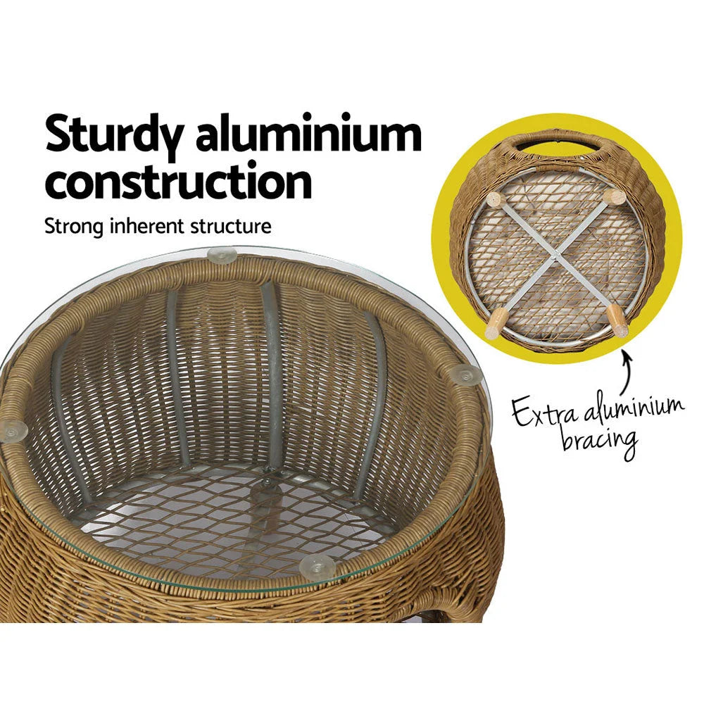 Coffee Side Table Wicker Aluminium Desk Pet Bed Storage