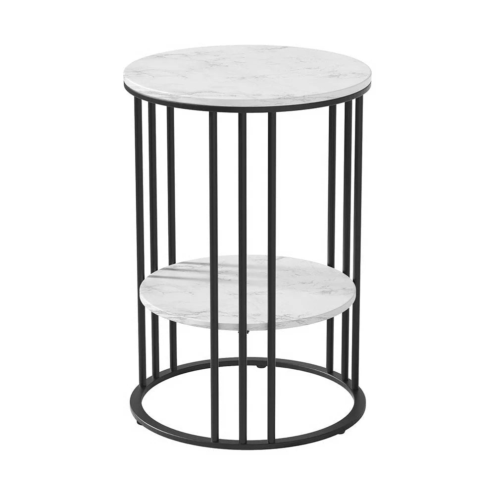 Coffee Table 2-Tier Round Marble Effect - Furniture