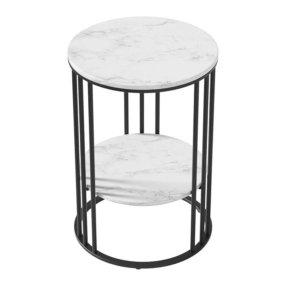 Coffee Table 2-Tier Round Marble Effect - Furniture