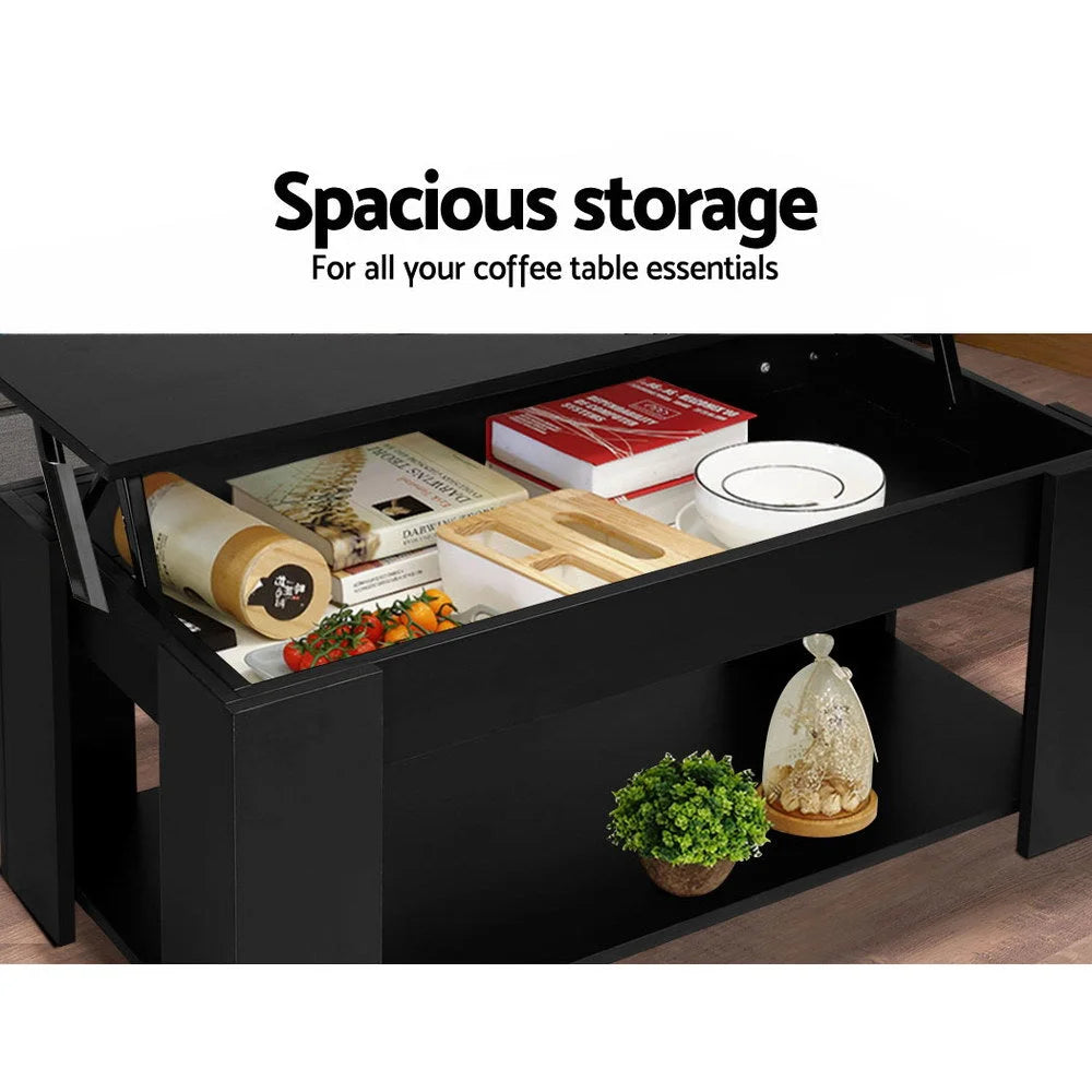 Black Coffee Table Lift Up Top Storage Shelf