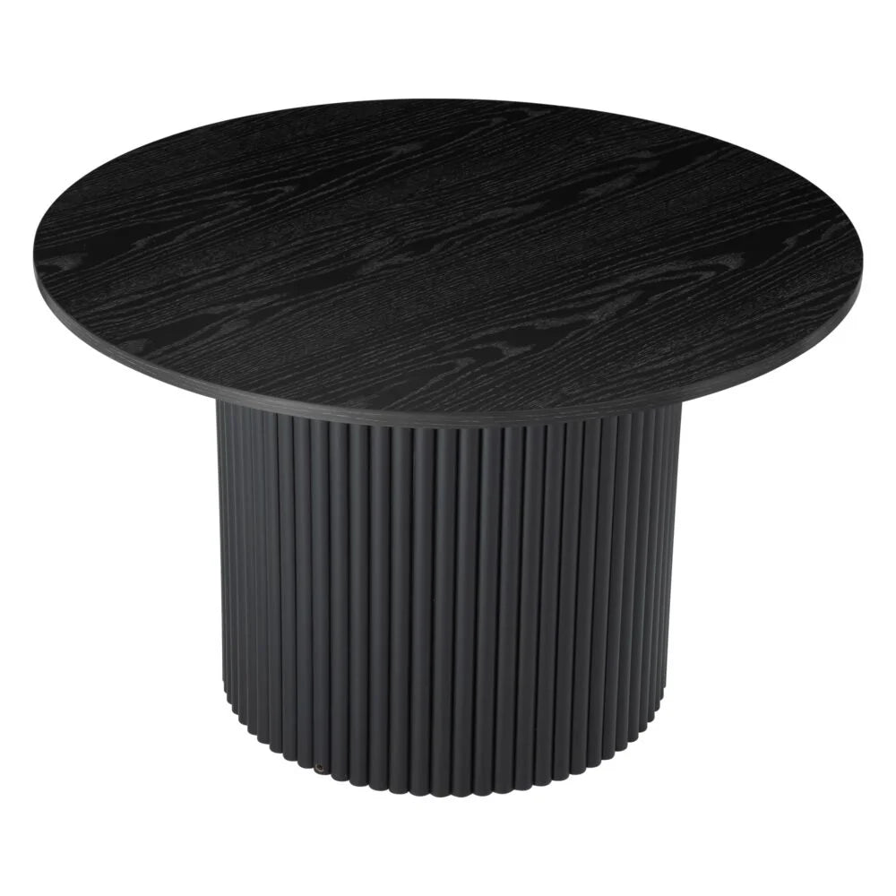 Coffee Table Luxe Black Ribbed Texture Wooden - Furniture
