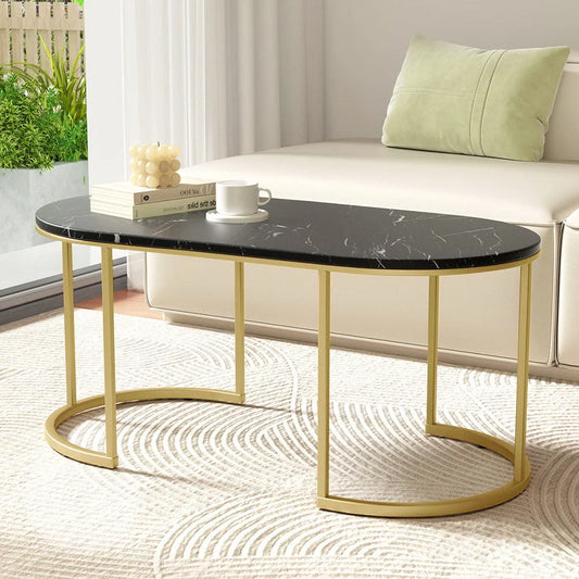 Coffee Table Marble Effect - Black - Furniture