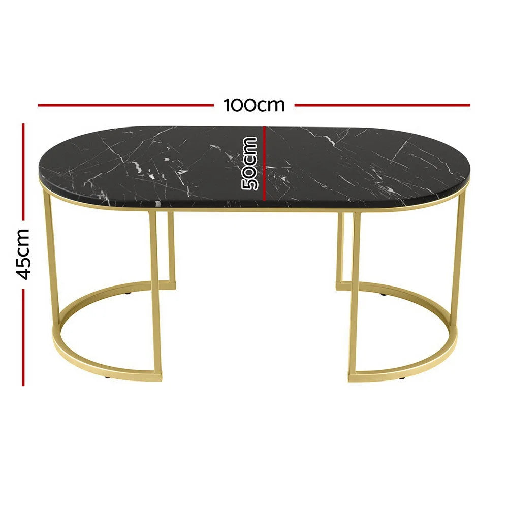 Coffee Table Marble Effect - Black - Furniture