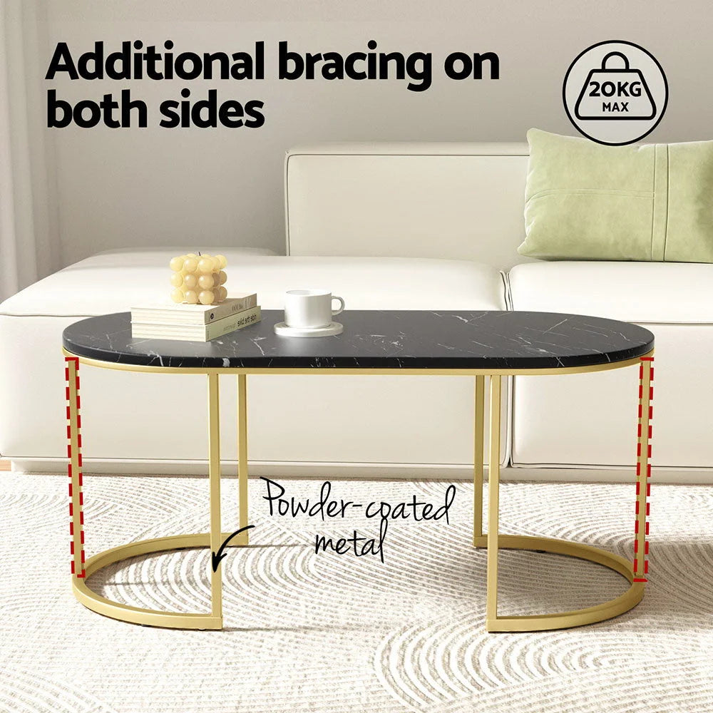 Coffee Table Marble Effect - Black - Furniture