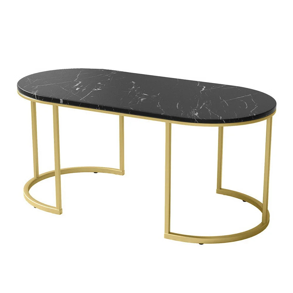 Coffee Table Marble Effect - Black - Furniture