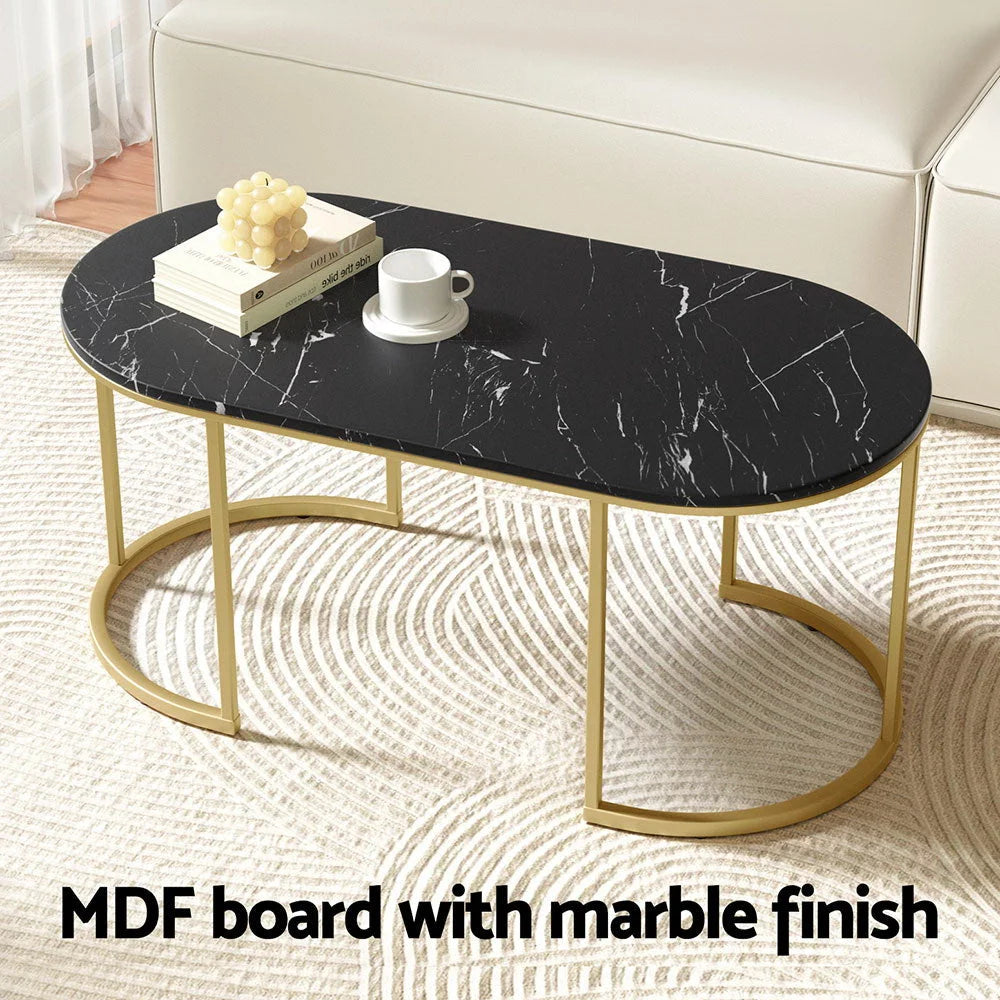 Coffee Table Marble Effect - Black - Furniture