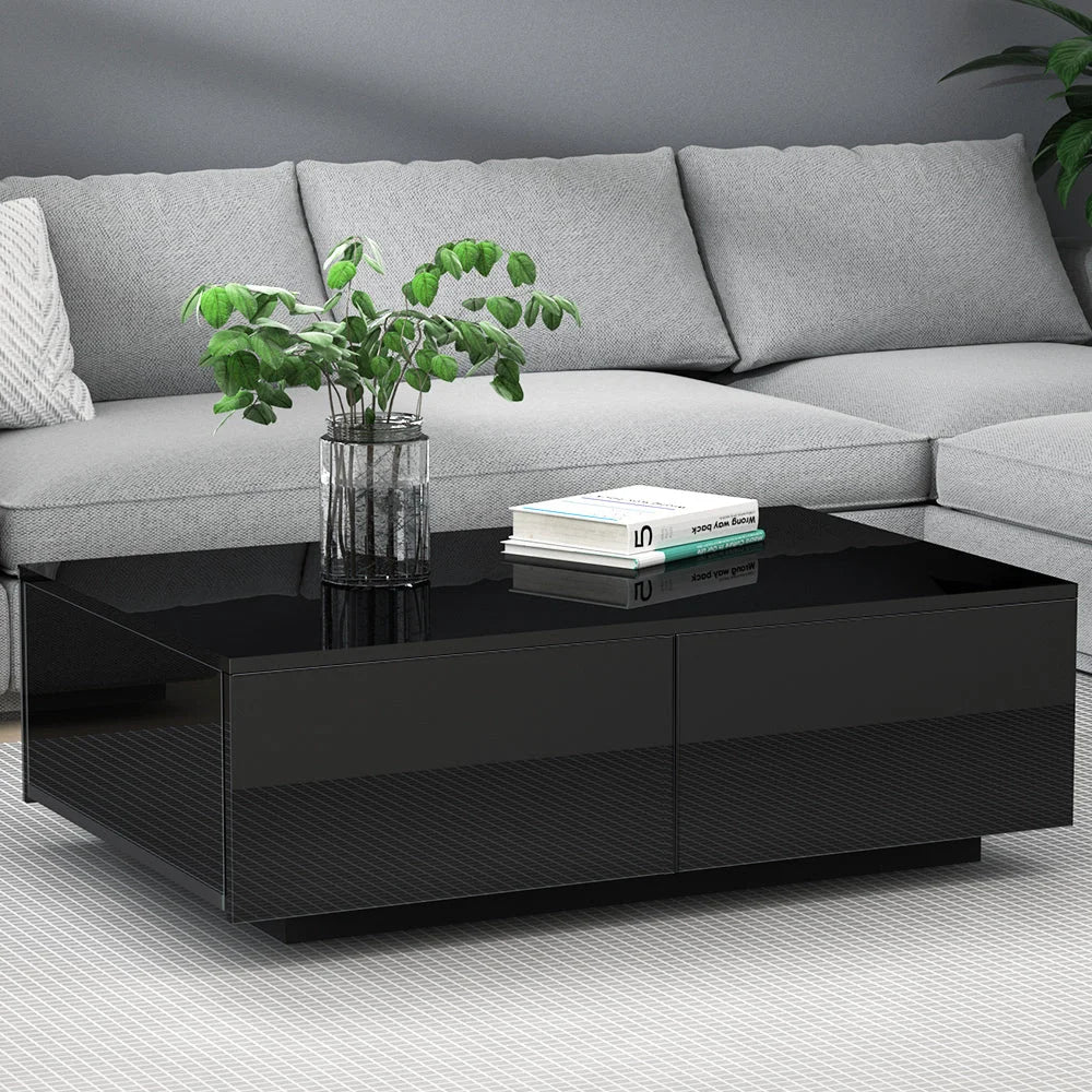 Black 4 table with coffee drawer storage high