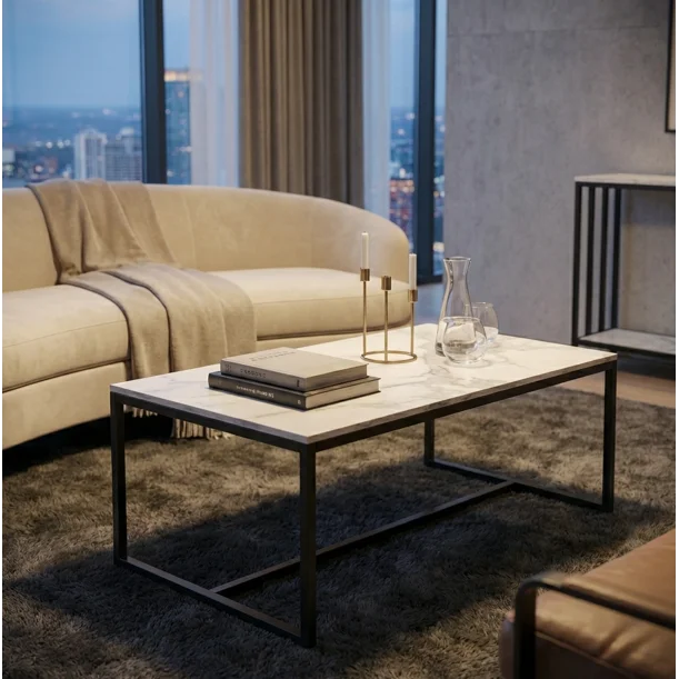 Coffee Table Monaco Rectangle - White Marble Stone
