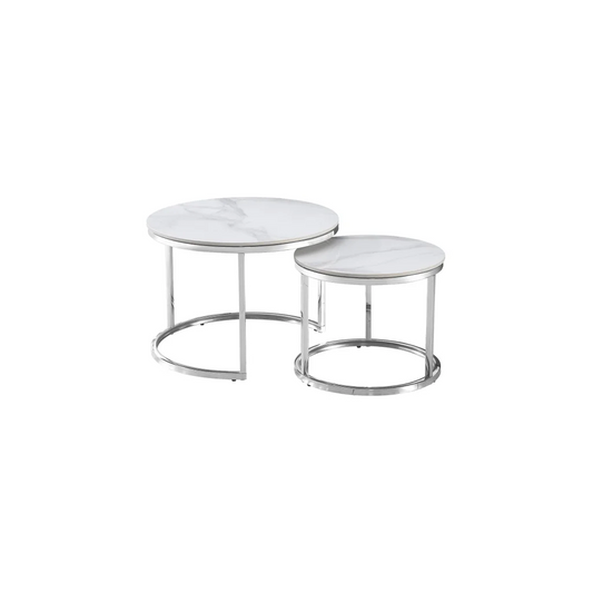 Coffee Table Nesting Style - White on Silver - 60cm/40cm