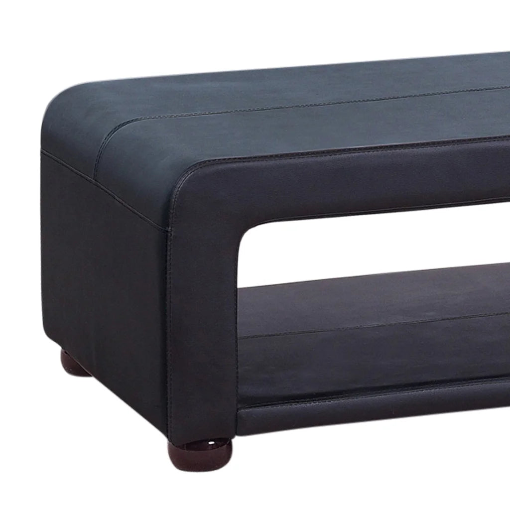 Coffee Table Upholstered PU Leather Black with Open Storage