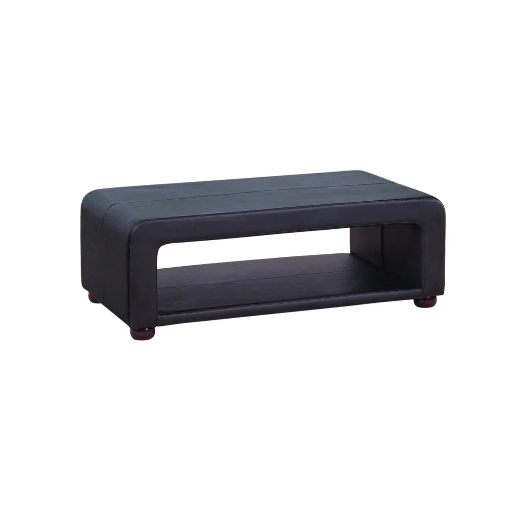 Coffee Table Upholstered PU Leather Black with Open Storage