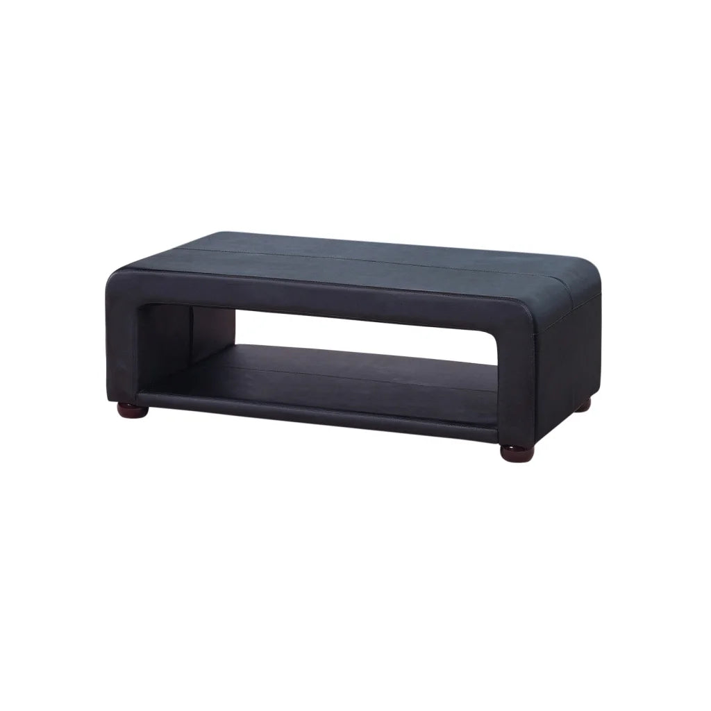 Coffee Table Upholstered PU Leather Black with Open Storage