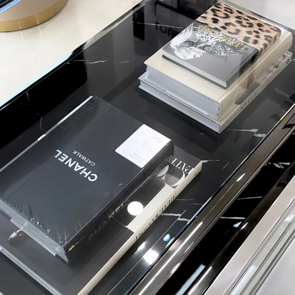 Coffee Table Vogue - Black Marble Stone & Glass - Furniture
