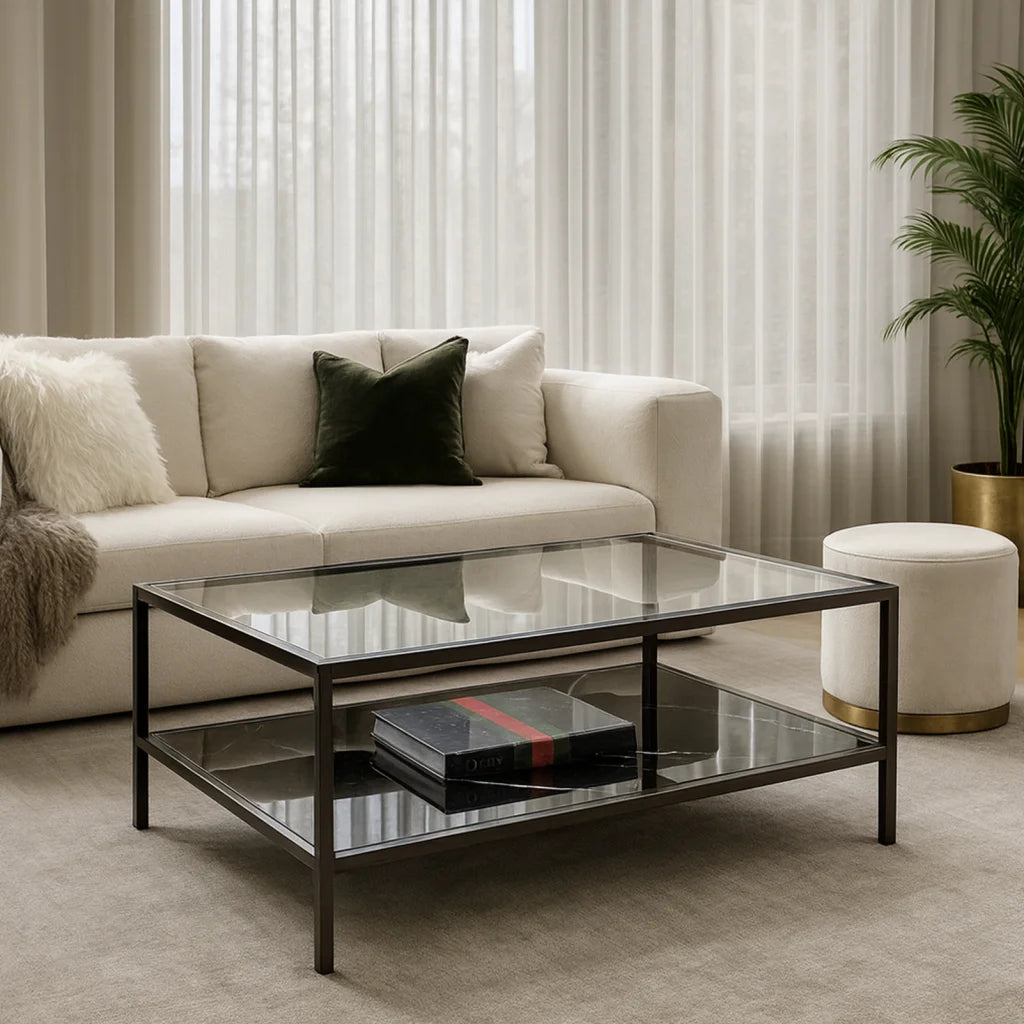 Coffee Table Vogue - Black Marble Stone & Glass - Furniture