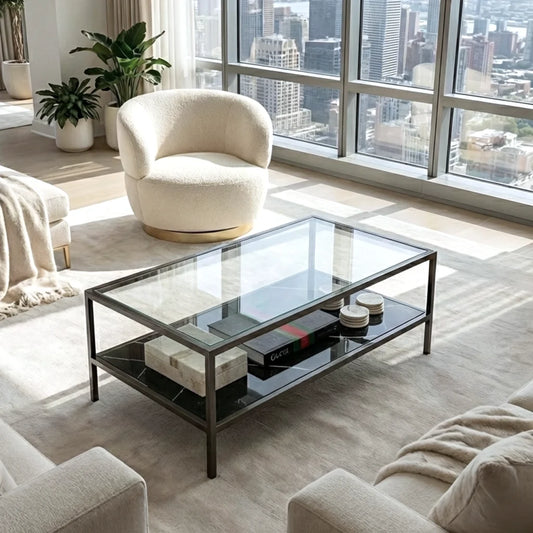 Coffee Table Vogue - Black Marble Stone & Glass - Furniture