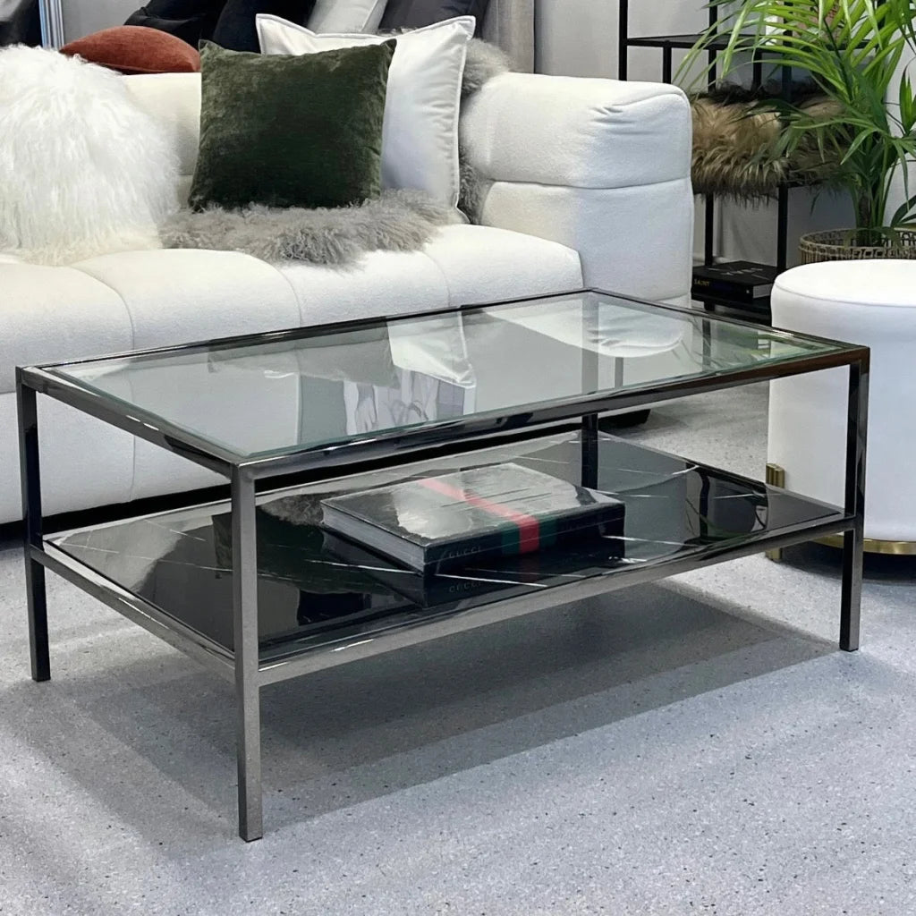 Coffee Table Vogue - Black Marble Stone & Glass - Furniture
