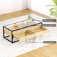 Coffee Table with 2 Drawers Glass Tabletop - Pine