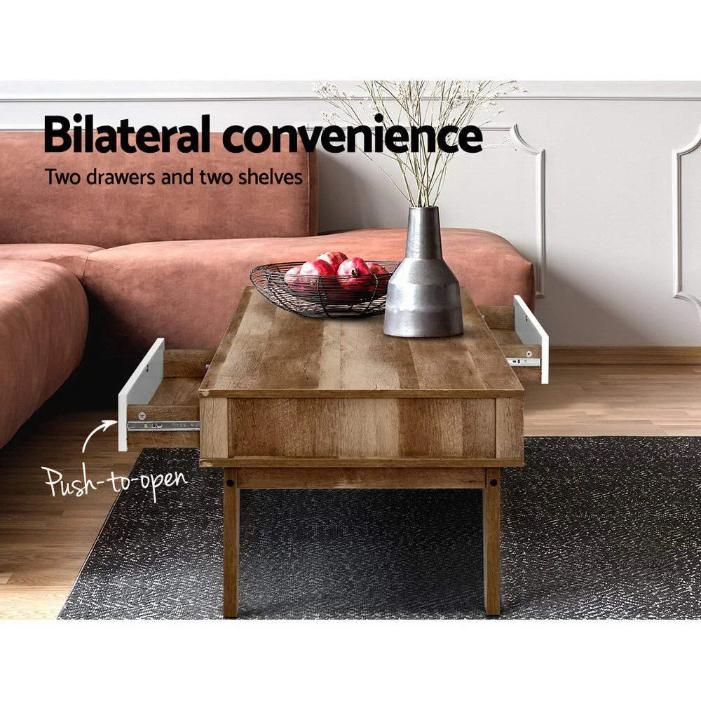 Coffee Table with 2 Storage Drawers Open Shelf Scandinavian