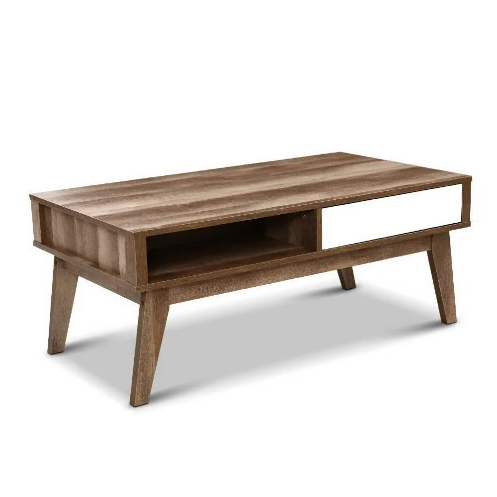 Coffee Table with 2 Storage Drawers Open Shelf Scandinavian