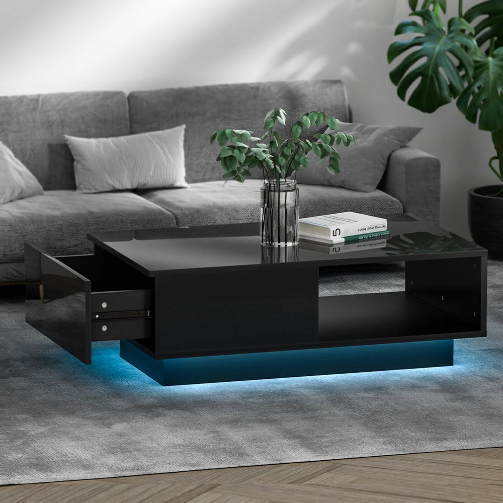 Coffee Table with LED Lights High Gloss Storage