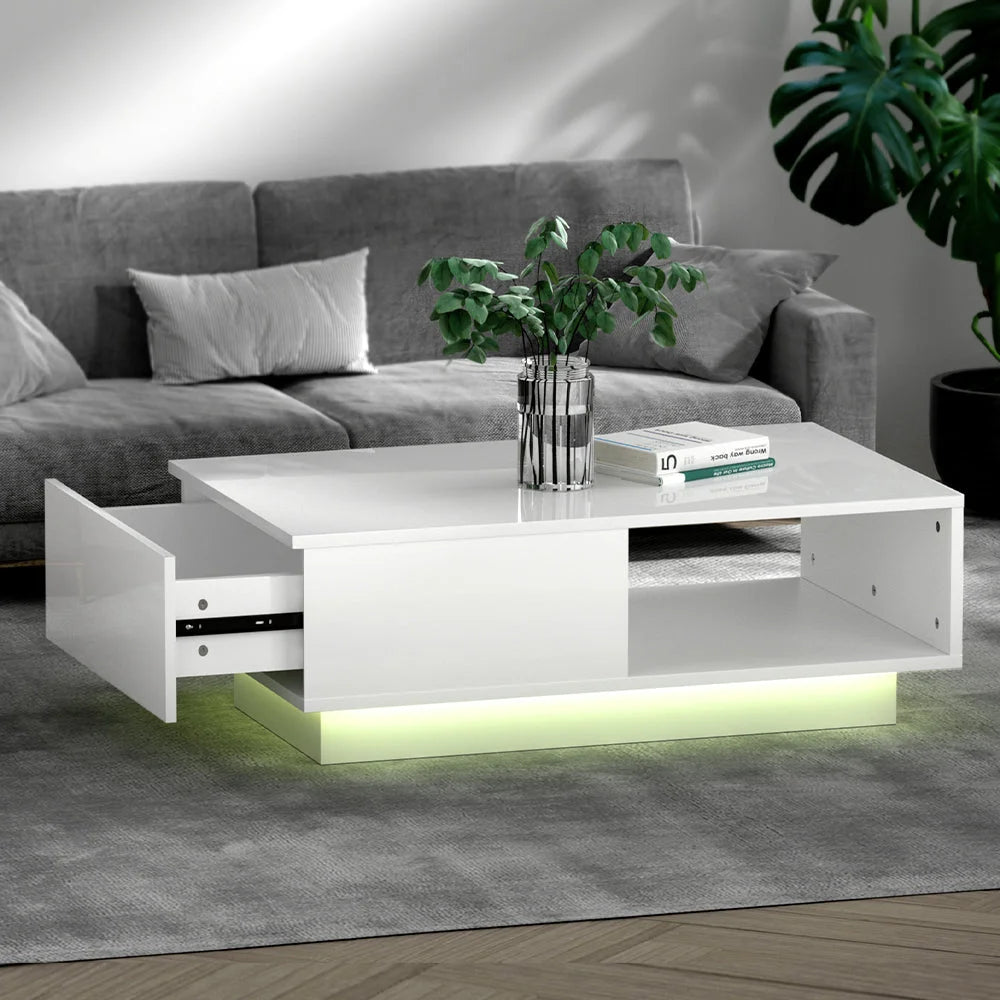 White table with coffee led lights high
