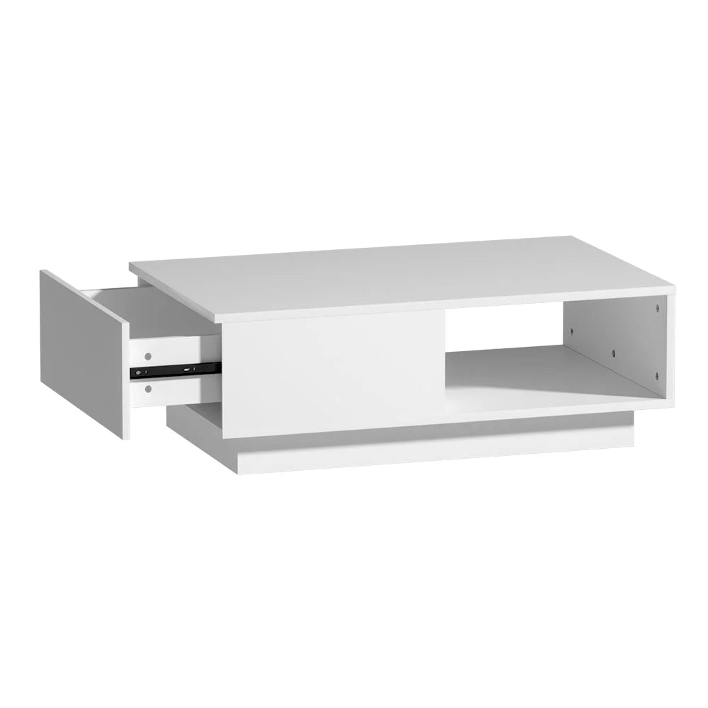 White table with lower support frame and fitted legs