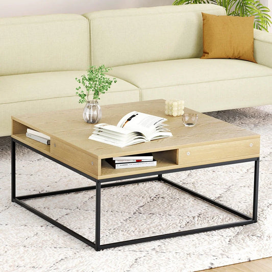 Coffee Table with Storage Shelf and Metal Frame - Furniture