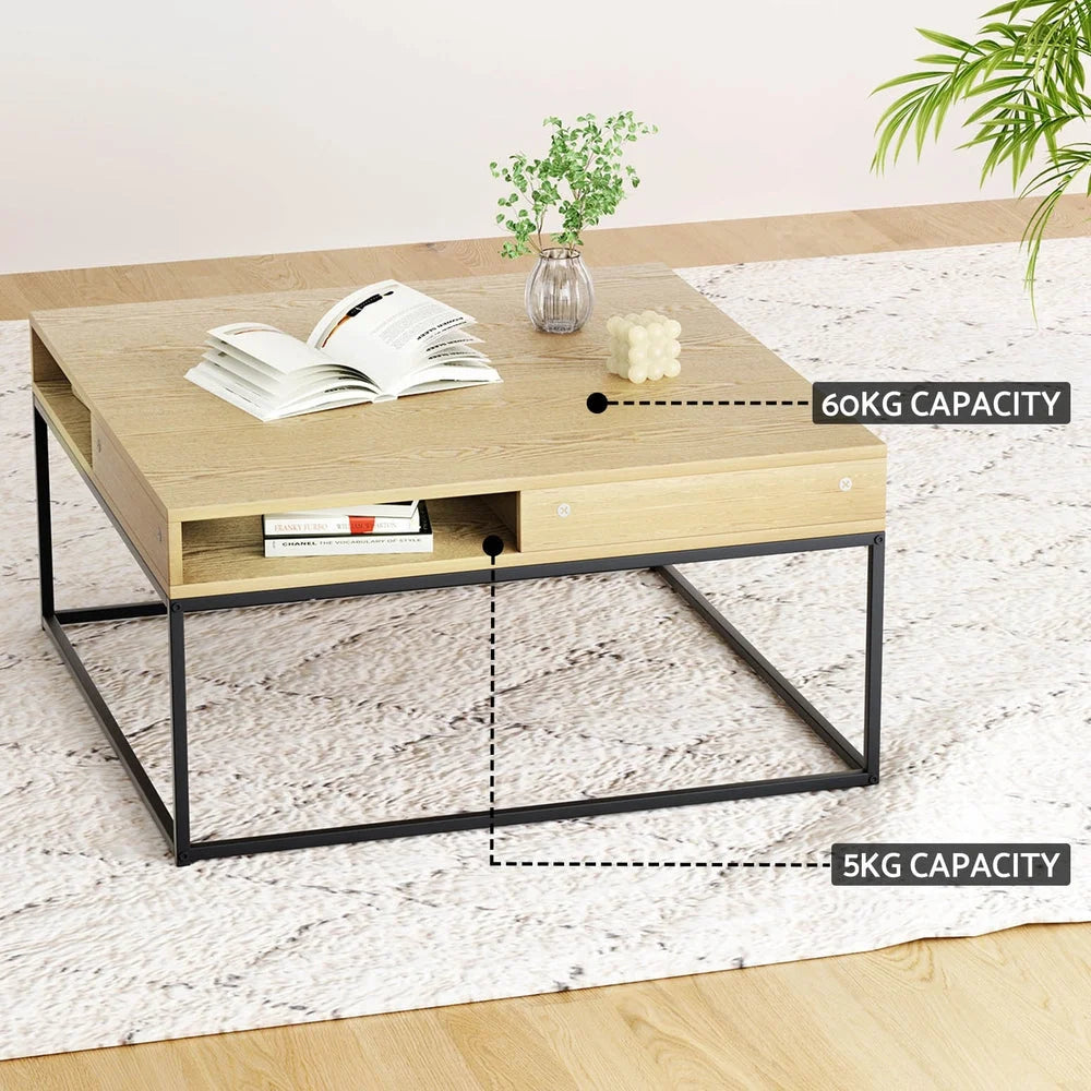 Coffee Table with Storage Shelf and Metal Frame - Furniture